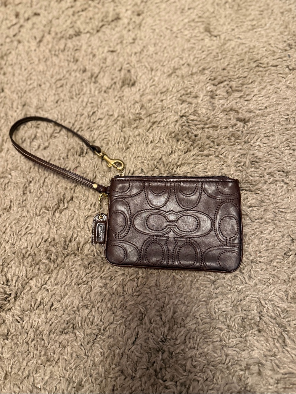 Coach Brown Embossed Signature Leather Wristlet